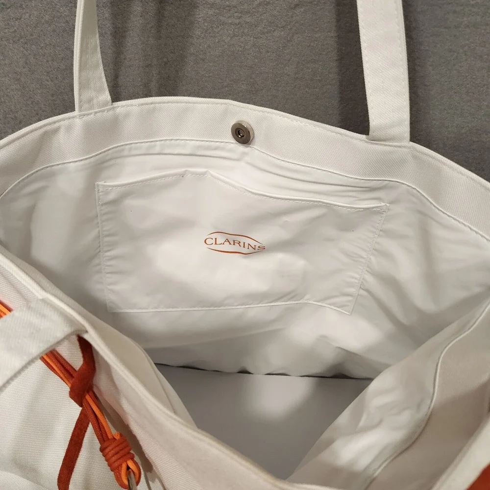 Clarins Tote Bag White‎ with Orange Accents